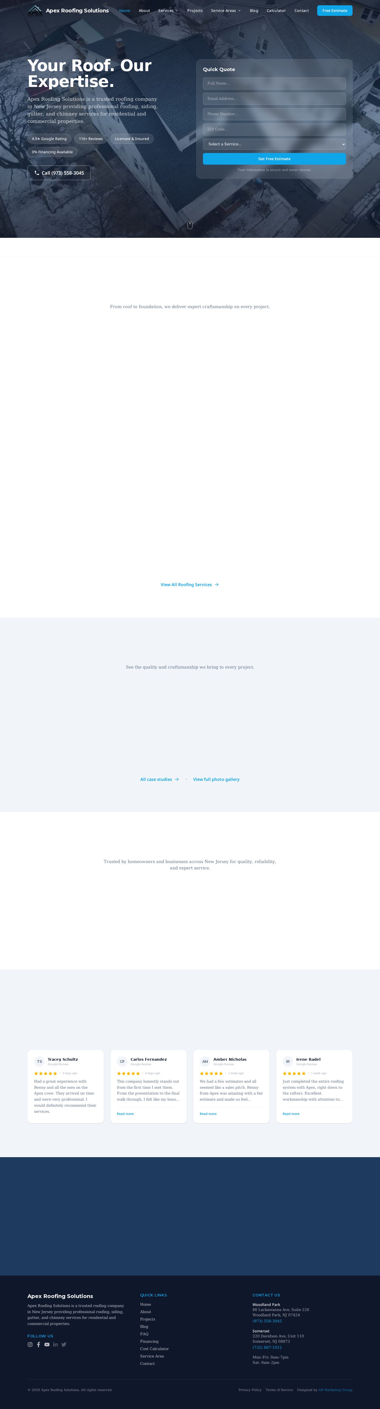 Apex Roofing Solutions website preview